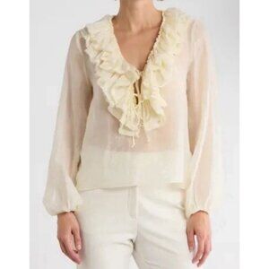 JASON WU Large Ruffle Long Sleeve Top Women’s Blouse Romantic Ivory Boho Cottage